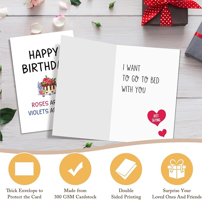 Qiliji Dirty Birthday Card for Husband Wife, Funny Poem Birthday Card for Men Women, Naughty Birthdays Cards for Girlfriend Boyfriend, Roses Are Red Violets Are Blue