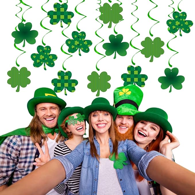 St-Saint Patricks-Day Decorations Garland-Swirls Decor - 16Pcs St.Patrick's Green Shamrock Clover Streamers,Baby Shower Birthday Irish Lucky Window Hanging Party Supplies Hugtmr