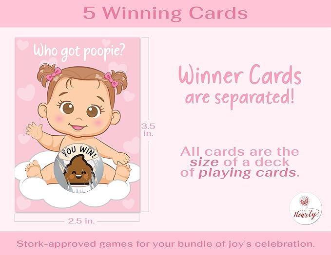 Party Hearty Fun Baby Shower Games for Girls - Poopie Emoji Scratch-Off Lottery Tickets - 50 Cards Hilarious and Engaging Baby Shower Activity