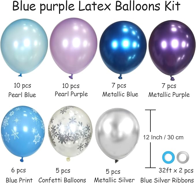 Frozen Balloons, 50pcs 12 Inch Purple Blue Purple Balloons Snow Balloons for Theme Party Supplies Ice Snow Theme Birthday Winter Party Decorations