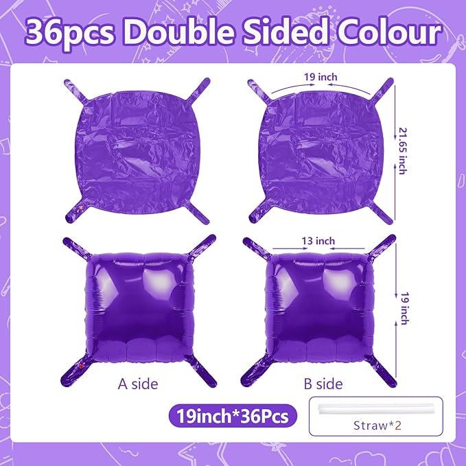 NISOCY 36PCS Purple Square Foil Balloons Wall Backdrop Double Sided Purple Balloons Tunnel Arch Kit for Baby Shower Birthday Wedding Party Decoration