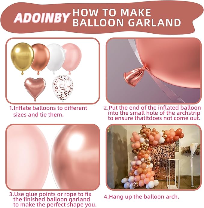 Rose Gold Balloons Arch Kit, 140Pcs Metalic Rose Gold Metallic Gold White Pink with Confetti Balloons for Bridal Shower Baby Shower Bachelorette Birthday Wedding Girl Anniversary Decorations