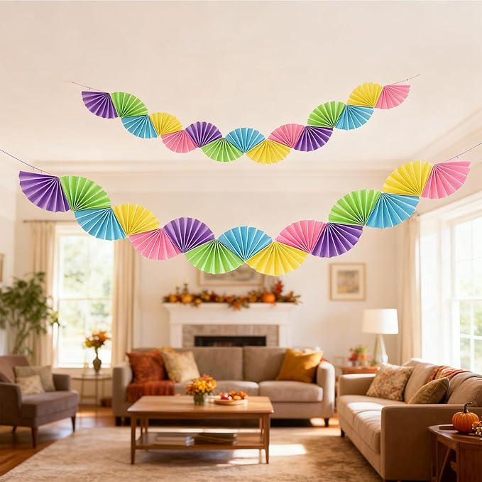 Banner Garland Fan-Shaped, Macaron Colors Wall Decor Party Decorations for Birthday Wedding College Nurse Graduation Holiday New Year, Festive Supplies