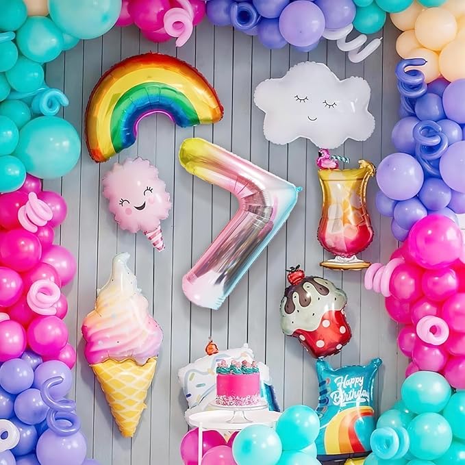 40 Inch Giant Rainbow Number 7 Balloons, Birthday Balloons, Helium Mylar Foil Big Number Balloons for Birthday Party Decorations, Kids' Birthday Anniversary Party Baby Shower Unicorn Parties