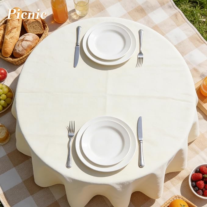 WIGENIUS 6 Pack Ivory Table Cloth Round Tablecloths 90 Inch,Polyester Table Cloth for 5 Foot Round Tables,Wrinkle Resistant Washable Fabric Table Covers for Party,Wedding Banquet