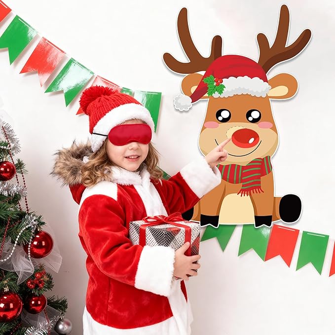 AUGSUN Christmas Party Games for Kids and Family Pin The Nose on The Reindeer Holiday Activity Xmas Reindeer Games for Christmas Festival Winter Party Classroom Favor Decoration Supplies