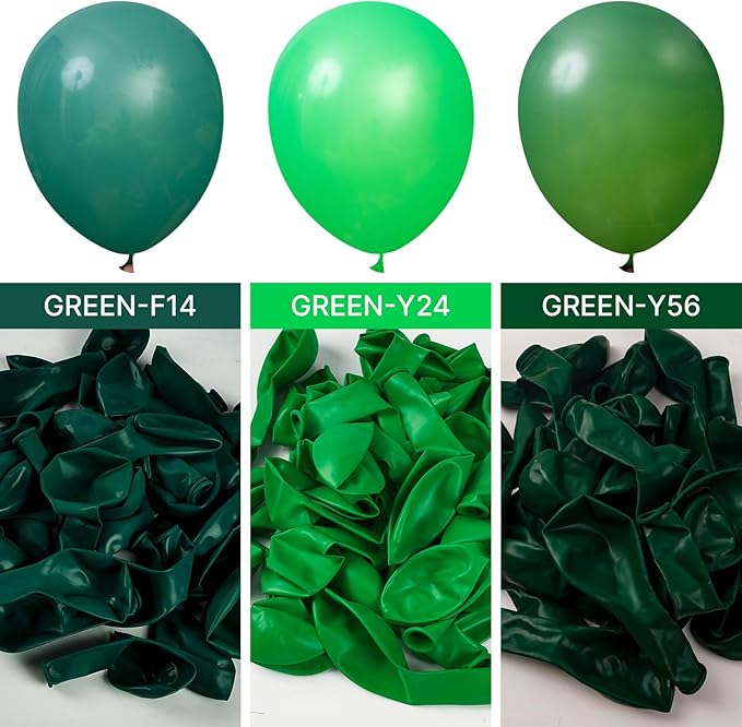PartyWoo Green Balloons 140 pcs Different Sizes of 18 12 10 5 Inch Dark Green Balloon Arch Kit Garland for Birthday Graduation Bachelorette Dinosaur Jungle Golf Theme Party Decorations Green-Y56