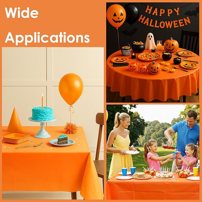 Craft And Party 12-Pack Orange Plastic Tablecloths – 84 Inch Round Disposable Table Covers, Heavy Duty & Waterproof for Parties, Events, Banquets, Orange