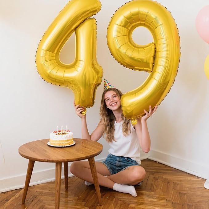 40 Inch Large 4 Balloon Numbers Gold Big Foil Number Balloons Giant Helium Happy 14th 24th Birthday Party Decorations for Man and Women, Huge Mylar Anniversary Party Supplies