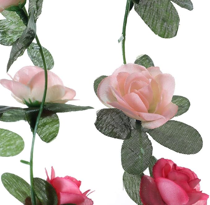 Miracliy 8Pcs 66FT Pink Flower Garland, Artificial Rose Floral Vines Fake Hanging Spring Flower Garland for Wall Backdrop Wedding Arch Tea Party Door Mantle Decoration