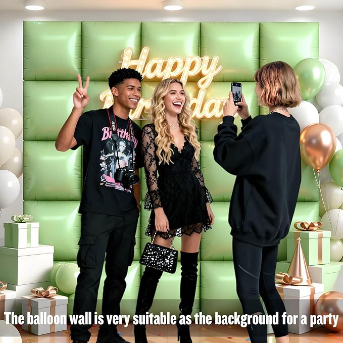 25Pcs Olive Green Square Foil Balloons Wall Backdrop, Double Sided Metallic Foil Balloons Tunnel Arch Garland Kit for Photo Booth Birthday Wedding Graduation Halloween Party Decorations