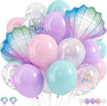 Mermaid Balloons, Pastel Pale Pink Light Purple Lilac Teal Pearl White Balloons with Seashell Foil Balloon Confetti Balloon for Girls Kid Sea Birthday Party Ocean Under The Sea Baby Shower Decorations