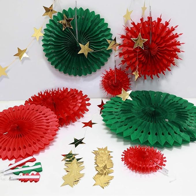 Decor365 Ugly Sweater Christmas Party Decorations Red Green Gold Star Garlands Christmas Hanging Fans Xmas Banner Home Classroom Office Decoration Holiday Phogobooth Backdrop Decor
