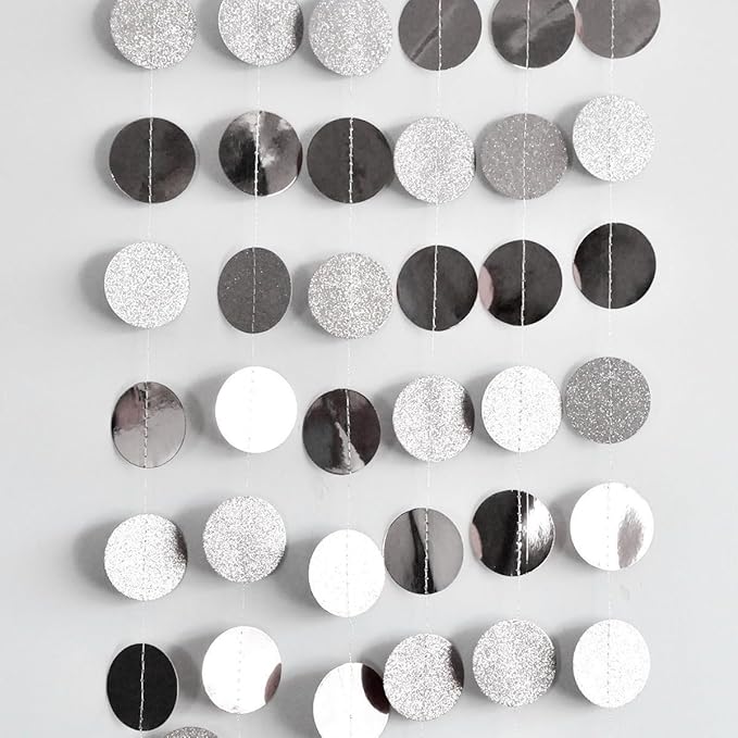 Shining Silver Circle Dots Hanging Garland Sparkling Silver Circle Dots Hanging Streamer Glitter Bunting Banner Backdrop for Wedding Baby Shower Birthday Xmas Decor 40 Feet