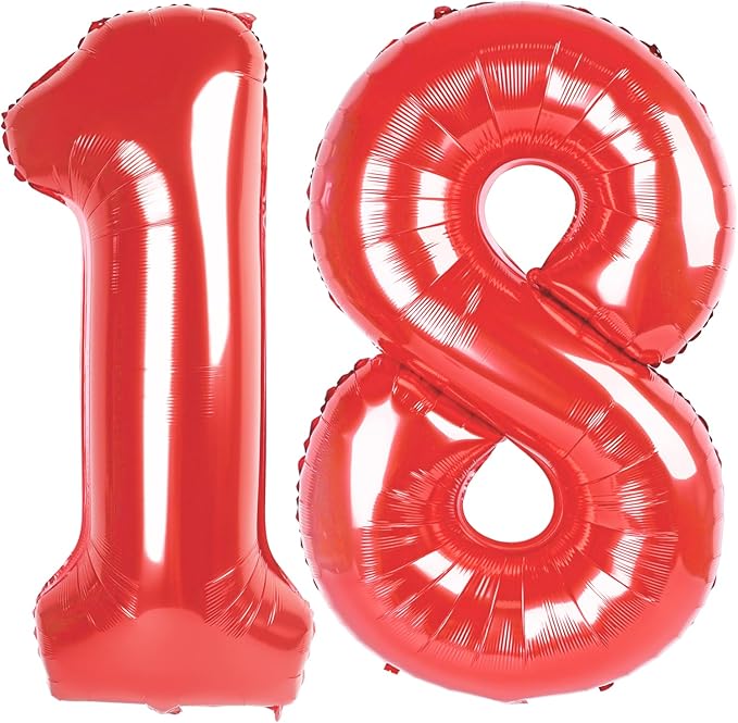 Giant Red 18 Balloon Number 40 Inch, 18 Number Balloons Birthday Supplies, 18 Year Old Birthday Party Celebration, 18 Balloons Graduations Anniversary Decorations