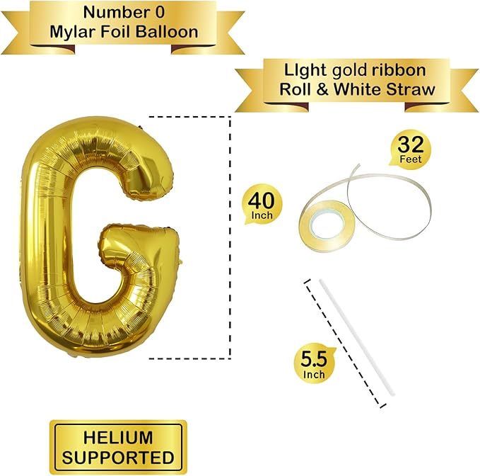 Letter Balloons Gold Party Balloon - 40 Inch Large Gold Letter G Balloon, Letter Balloon Birthday Decorations, Balloon for Women Men Anniversary Party Decorations Supplies