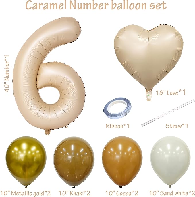 40 In Caramel Number Balloons Helium Foil Mylar latex Balloon Birthday Party banquet Decoration Digital 6