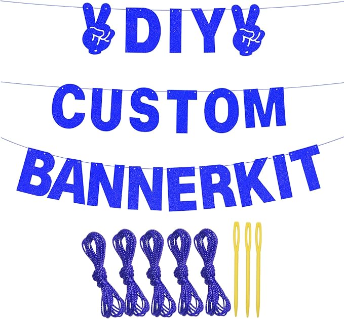 129Pcs Glitter Customizable Banner Kit DIY Custom Letter Banners DIY Happy Birthday Letters 0-9 Numbers Personalized Banner Decor Baby Shower Birthday Party Decorations Supplies(Dazzling Sapphire blue)