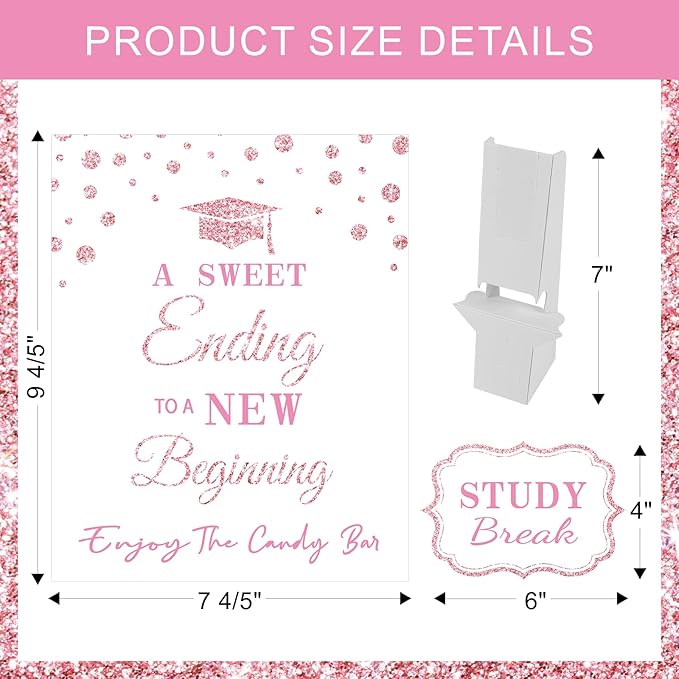 Graduation Candy Buffet Labels for Grad Party Decorations, Graduation Candy Bar Dessert Food Label Signs Set, Class of 2026 Grad Parties Table Decor Supplies (Pink)