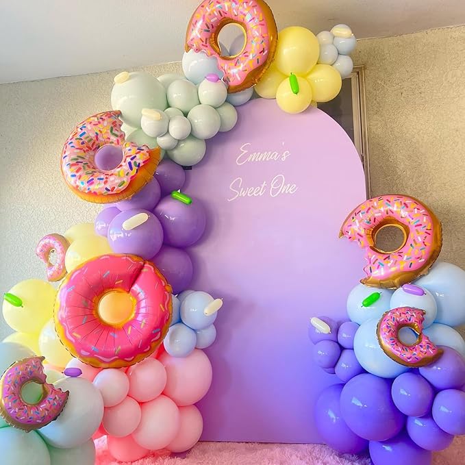 153Pcs Rainbow Donut Balloon Arch Garland Kit with Sprinkles Donut Ice Cream Lolly Foil Balloons for Girls Kids Candyland Sweet One Two Sweet Donut Grow Up Birthday Party Decorations