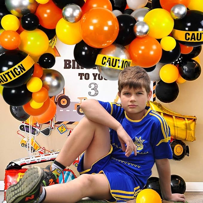 Quarantine Balloon Garland & Arch Kit, 74 Pack 12Inch 5Inch Black, Orange, Yellow, Silver Latex Balloons Strip Set with Caution Tape for Quarantine Birthday Party Decorations Construction