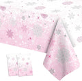 2 PCS Pink Plastic Snowflake Tablecloth(54x108 Inch) Frozen Birthday Winter Wonderland Decorations Disposable Table Cover Tablecloths for Christmas Holiday New Year Party Favors Supplies Decor