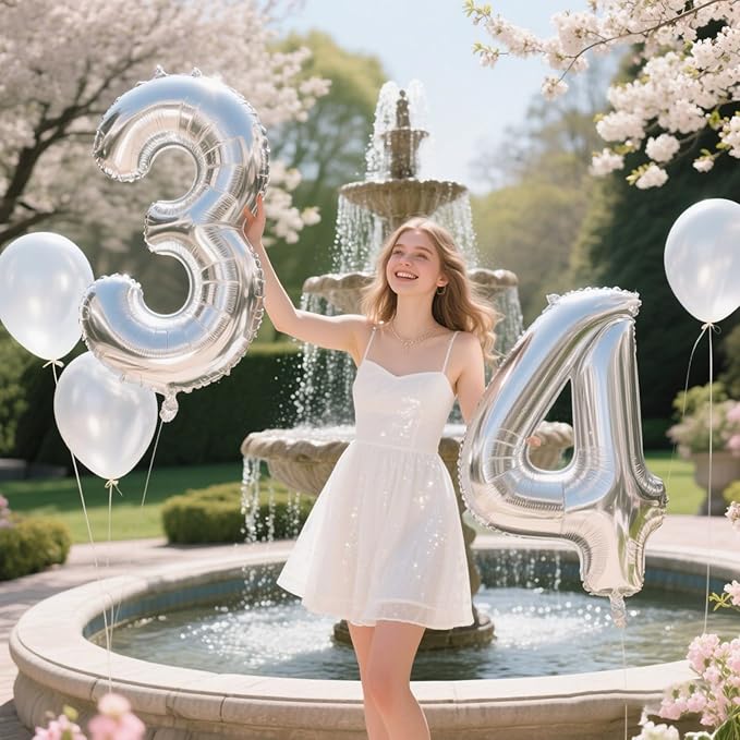 40 Inch Silver 4 Number Balloons 14 Number Balloons Giant 14 or 41 42 43 44 45 46 47 Balloons Silver Foil Mylar Helium Large Digital Balloon 40th Birthday Anniversary Party Decorations Supplies
