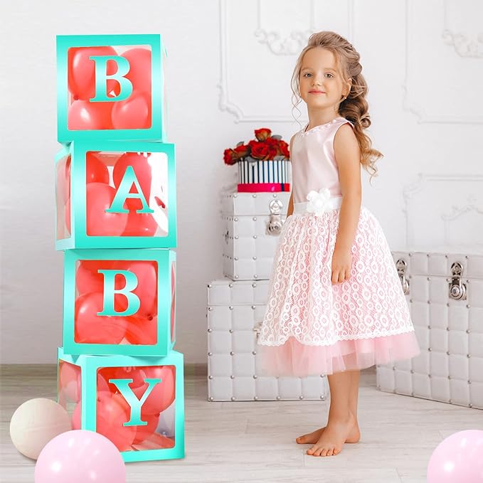 Party Decorations - 4pcs Blue Baby Balloon Boxes Blocks with Blue BABY Letters for Gender Reveal Party,Birthday Party Decorations
