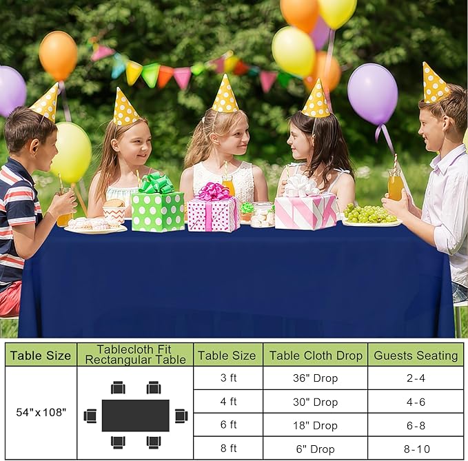 Smiry Disposable Table Cloth - 6 Pack, 54 x 78 Inch Waterproof Rectangle Tablecloths for Parties, Decorative Plastic Table Cover, Leakproof & Sturdy, Navy
