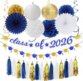 Navy-Blue White Gold Graduation Party-Decorations Garland - 31pcs Congrats Grad Class 2026 Banner,Hat Hanging Streamers,College High School Congratulations Masters Classroom Backdrop Decor Burgleda
