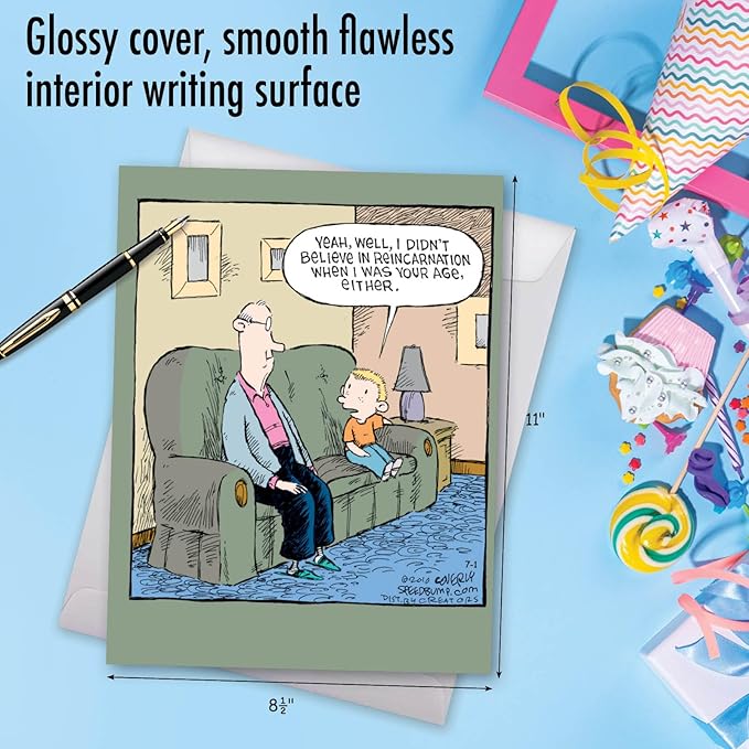 NobleWorks - 1 Big Funny Birthday Card Cartoon (8.5 x 11 Inch) - Jumbo Comic Humor, Group Greeting Card with Envelope - Reincarnation J2671BDG