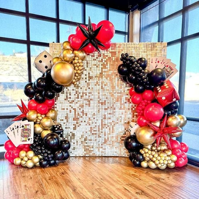 204Pcs Casino Balloon Garland Arch Kit - Casino Theme Party Decorations with Dice Boxes Large Poker Cards Party Balloons for Birthday Game Night Las Vegas Casino Night Theme Party Decorations