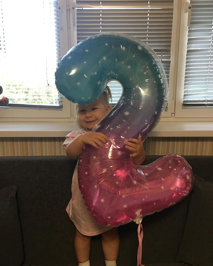 Starry Sky Number 6 Balloon 40 Inch, 6 Balloon Number, 6th Birthday Decorations, Starry Sky Party Supplies for Boys Girls