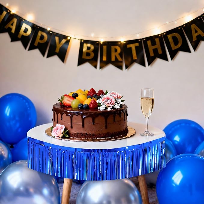 4 Packs Foil Fringe Garland Tinsel Streamers Shiny Wall Hanging Birthday Banner Backdrop for Graduation Wedding Anniversary Celebration Happy Birthday Party Decorations Blue