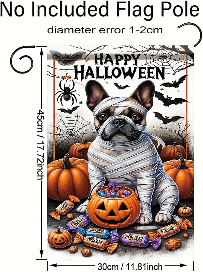 Halloween Garden Flag Mummy Dog Pumpkin Candy 12x18 inch Double Sided OutdoorYard Banner for Trick or Treat Haunted House Spooky Small Cute Holiday Decoration Decor
