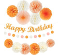 Orange Hippie Birthday Party-Decorations Paper-Flowers - 14pcs Happy Banner Fall Honeycomb Tissue Pom Poms,Boho Streamers Garland Fans,Sweet Peach Groovy Sunset Groovy Hanging Supplies Decor Hugfond