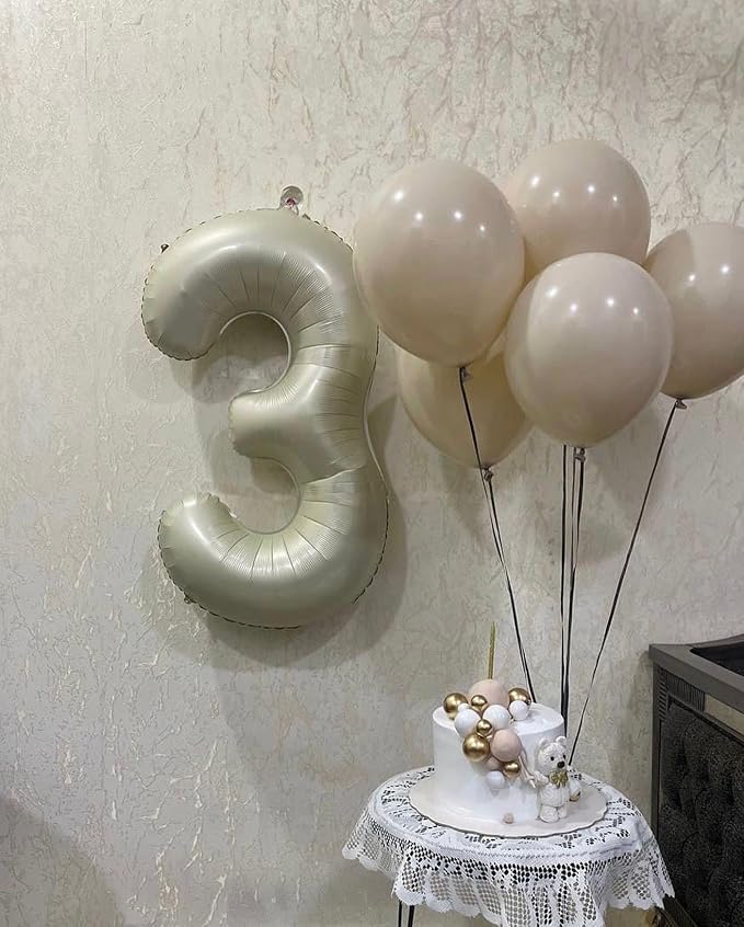 Cream Number 3 Balloon 40 Inch, 3 Balloon Number, 3rd Birthday Decorations, Cream Party Supplies for Boys Girls