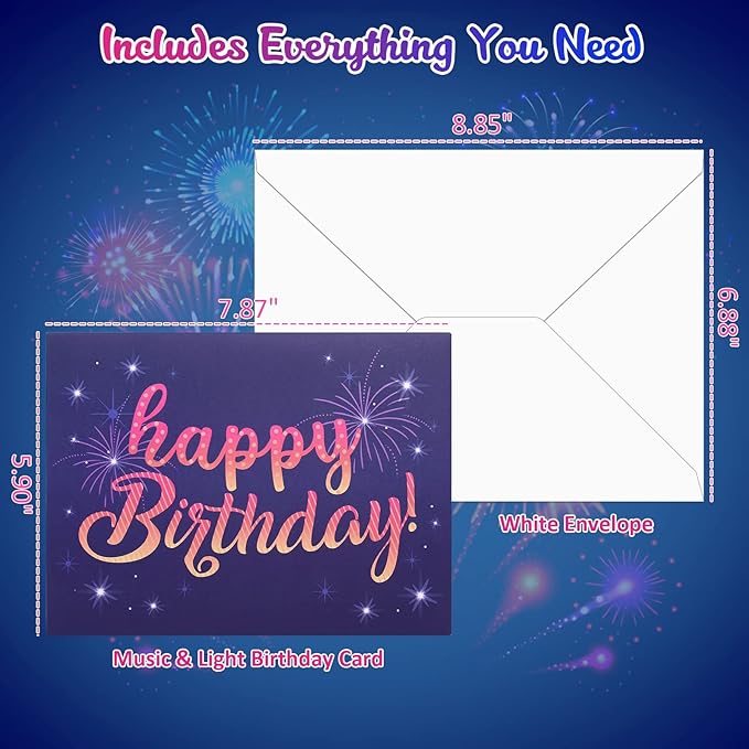 INPHER UPGRADED Birthday Cards Fireworks Pop Up Cake Light and Music Happy Birthday Gifts Decorations for Women, Men, Mom, Grandma