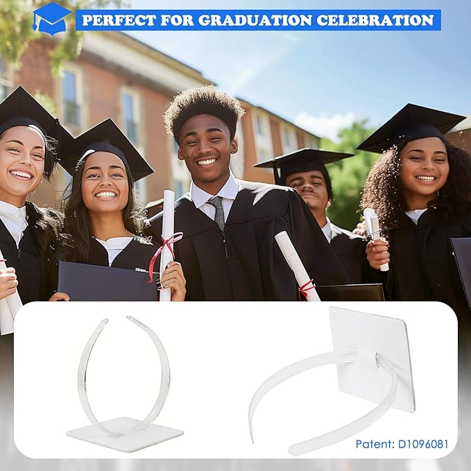 2 Pcs Graduation Cap Headband, Firm Anti-fall Hair Band for Graduation Cap, Graduation Gifts Hat Accessories for Graduates, Students, Women(Clear)