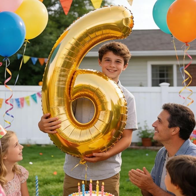 Smlpuame 40 inch Number Balloon 0-9 Gold Large Number 6 Balloons,Digital Balloons for Birthday Party Celebration Decorations Supplies, Helium Foil Number Balloons for Wedding Anniversary