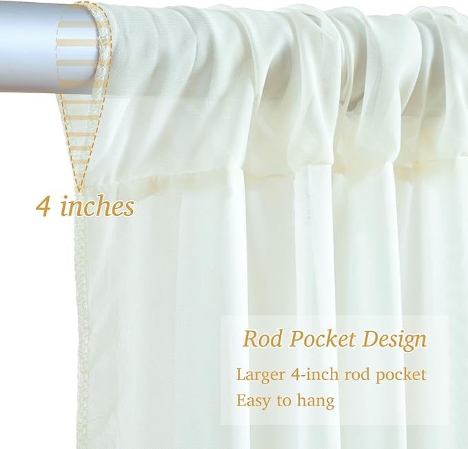 10x10ft Ivory White Chiffon Backdrop Curtain with Lights String for Wedding Sheer Tulle Curtain Photo Backdrops Drapes for Baby Shower Birthday Party Home Ceremony Decorations