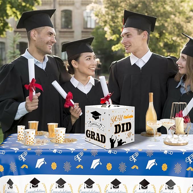 Graduation Card Box, Graduation Party Decorations 2025, Graduation Box, Graduation Card Holder, Foldable Cardboard Congrats Grad Card Gift Box for Graduation Party Supplies Party Favors White