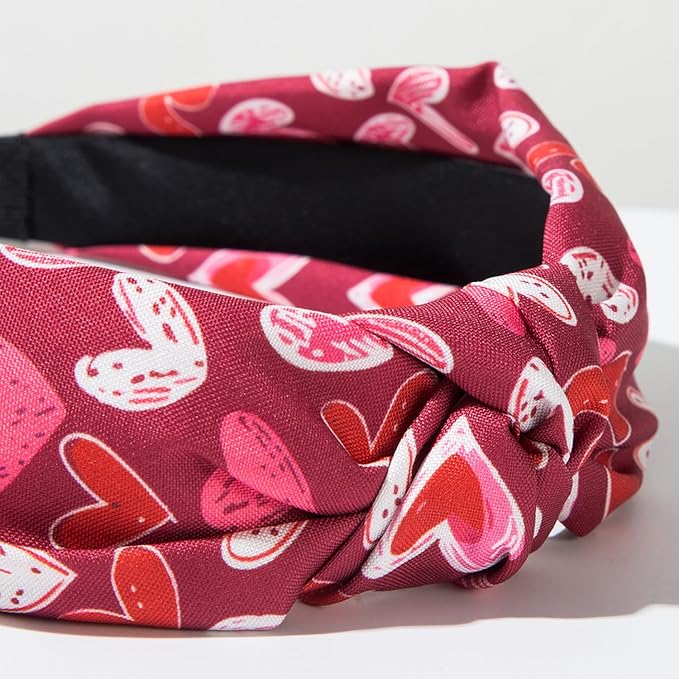 Valentines headband Non Slip Cute Knotted Headbands with Heart Love designs Fashion Women Head Band for Hair Wide Top Knot Headbands for Women Holiday Party Head wear Accessories Supplies Gift 1pcs
