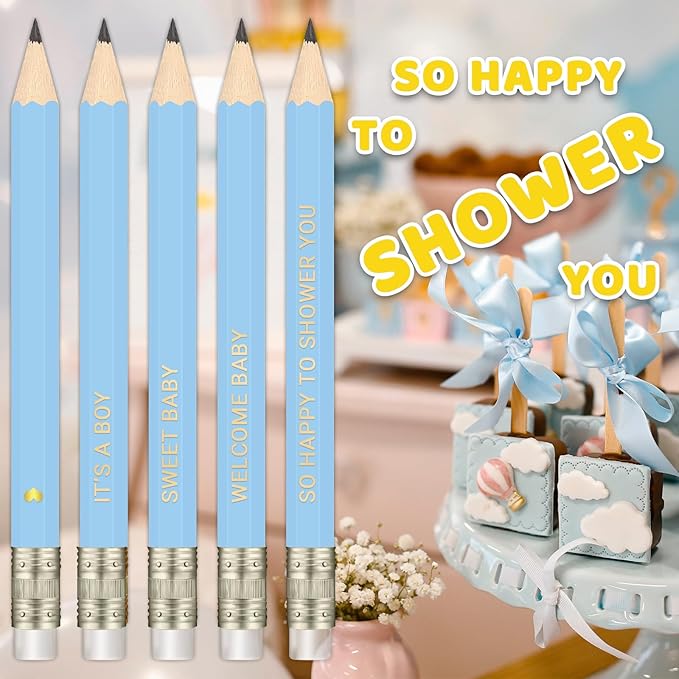 50Pcs - Baby Shower Sharpened Half Pencils with Erasers, Pre-sharpened Pencils for Baby Shower Games, 4 Inches