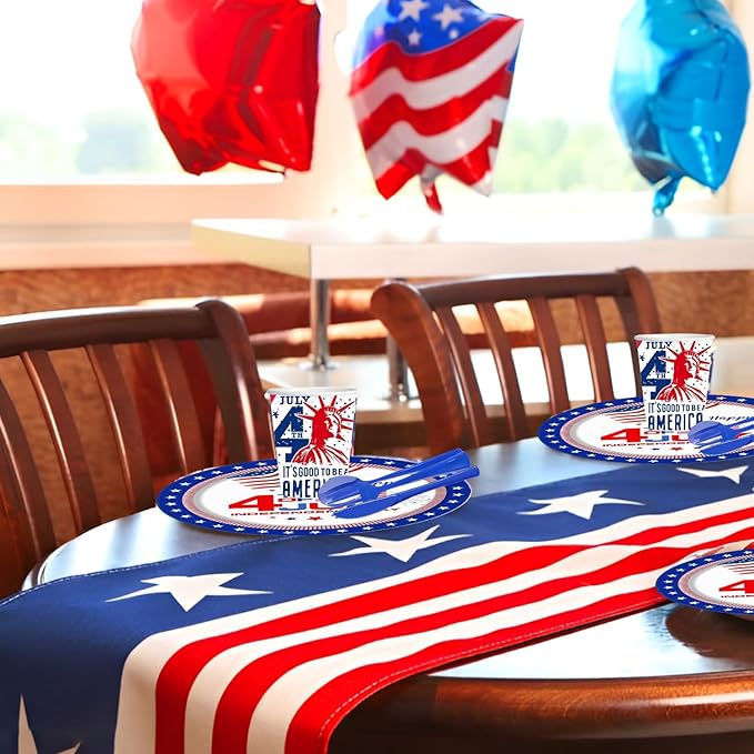 4th of July Party favor Tableware Set, 25 Set American Flag Disposable Dinnerware Set - Patriotic Party Supply - Red Blue White Plates Napkins Cups, Forks Spoons for Independence Memorial Day