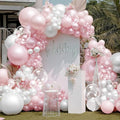 Pearl Pink White Balloon Arch Double Stuffed Pastel Light Pink White Cream Balloon Garland Kit with Bobo Balloons for Birthday Wedding Bridal Baby Shower Mother's Day Bachelorette Party Decor