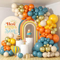 120Pcs Retro Blue Orange Yellow Balloon Arch Kit, Here Comes Balloon Garland Slate Blue Mustard Yellow for Baby Shower Boy First Trip Around the Sun Theme Birthday Boho Party Decoration