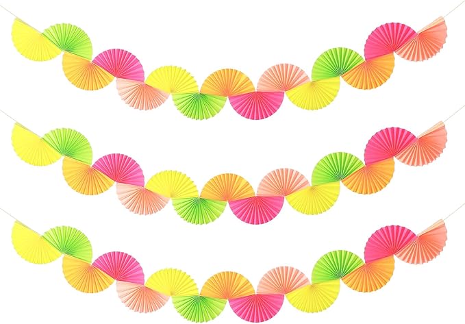 Weekgrat 3 Pack Wedding Paper Fans Garland 15.6ft Colorful Background Ceiling Hanging Decorations Paper Garland Decorations Set for Birthday Party Supplies 3D Bachelorette Party Decoration(Bright)