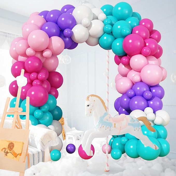 Pink Purple Balloon Arch Kit 130 Pcs Blue Purple Pink Party Balloons Garland Pastel Hot Pink Teal Purple White Latex Balloon for Girls Mermaid Birthday Baby Shower Wedding Party Decorations