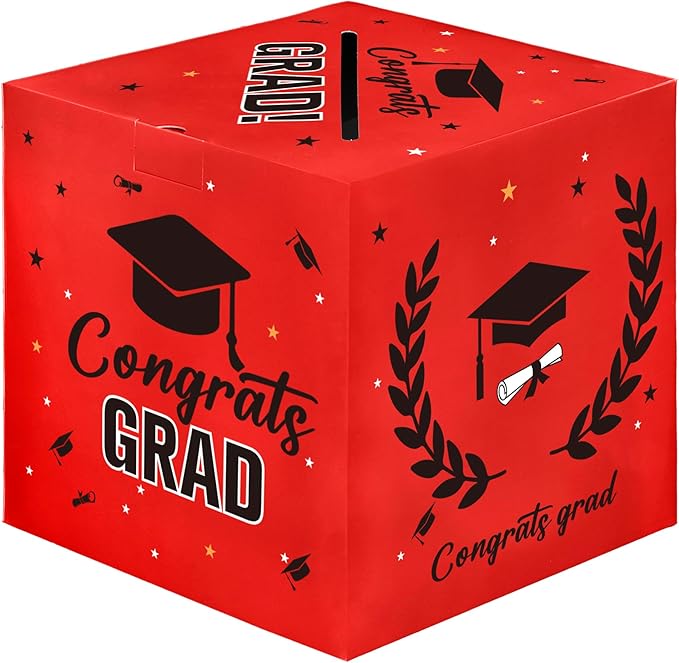 Graduation Card Box 2026 Graduation Party Decorations Red Black Graduation Card Box Holder for Graduation Party 2026 Congrats Grad Cards Gift Box Class of 2026 for Graduation Party Favors Supplies